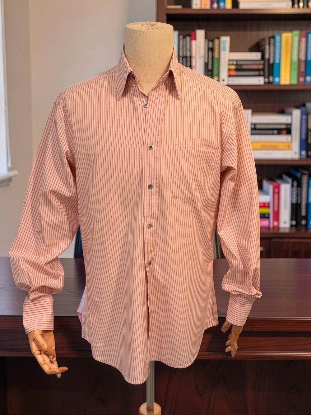 Gucci Vtg Sz 15 1/2 Classic cut Pink Stripe Dress Long Sleeve Shirt (0917)